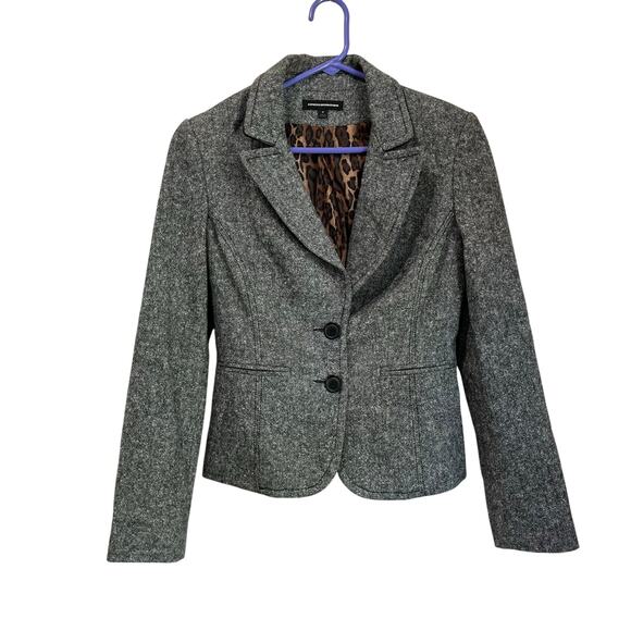 Express Gray Wool Blend Blazer Career Y2K Cropped Jacket Size 4 - Picture 1 of 7